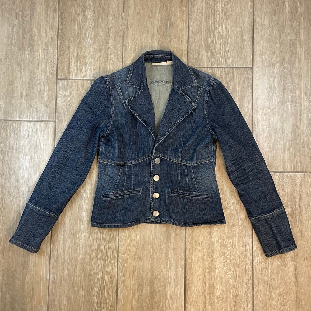 DKNY Jeans Denim Blazer Womens L Cropped Fitted Jacket Y2K